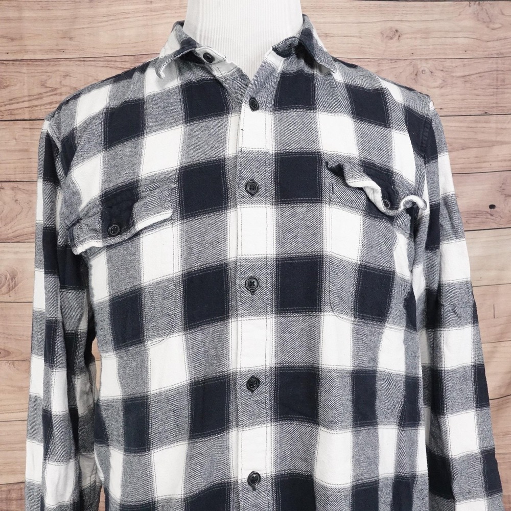 Lucky Brand Flannel Shirt Mens XL Gray Plaid Cotton Classic Fit Button Down